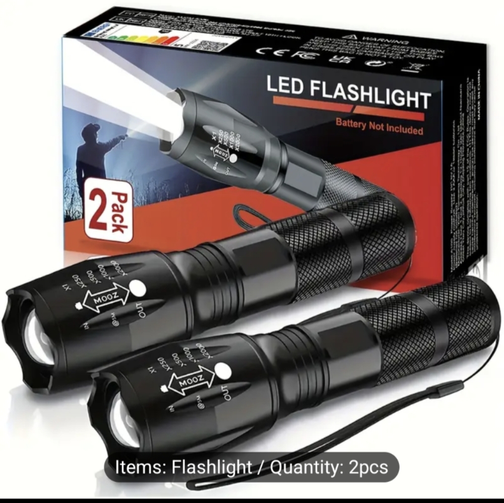LED Flashlight 2-Pack - Black New